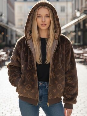 Watson Unisex Luxury Monogram Brown Fur
Hooded Full Zip Jacket